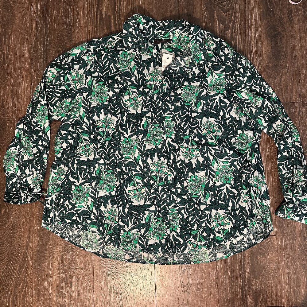 Lane Bryant Blue & Green long sleeved blouse - NWT